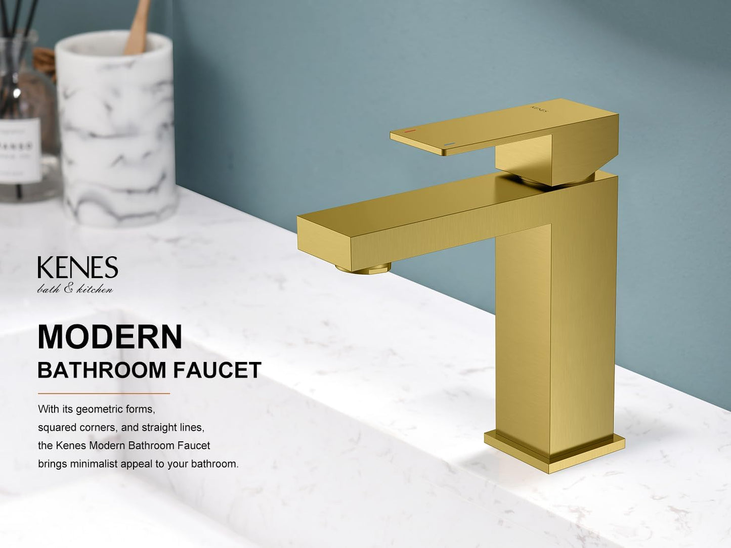 KENES Brushed Gold Bathroom Faucets, Modern Single Hole Lavatory Vanity Faucet, Single Handle Bathroom Sink Faucet Gold, with Pop Up Drain & Water Supply Hoses LJ-9031-4
