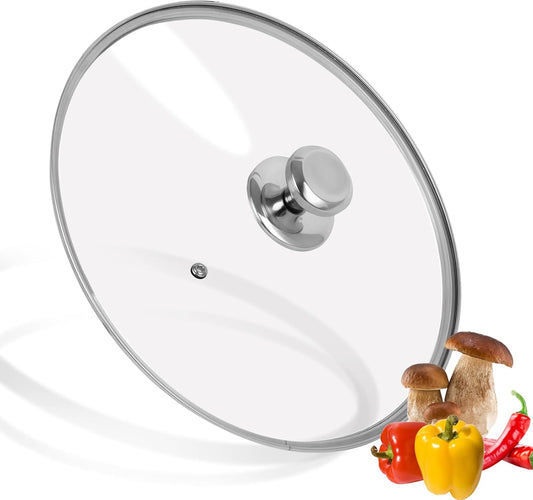 11 inch Tempered Glass Lid for Pots, Frying Pans and Skillets, Replacement Cover with Stainless Steel Knob Handle, Dishwasher Safe