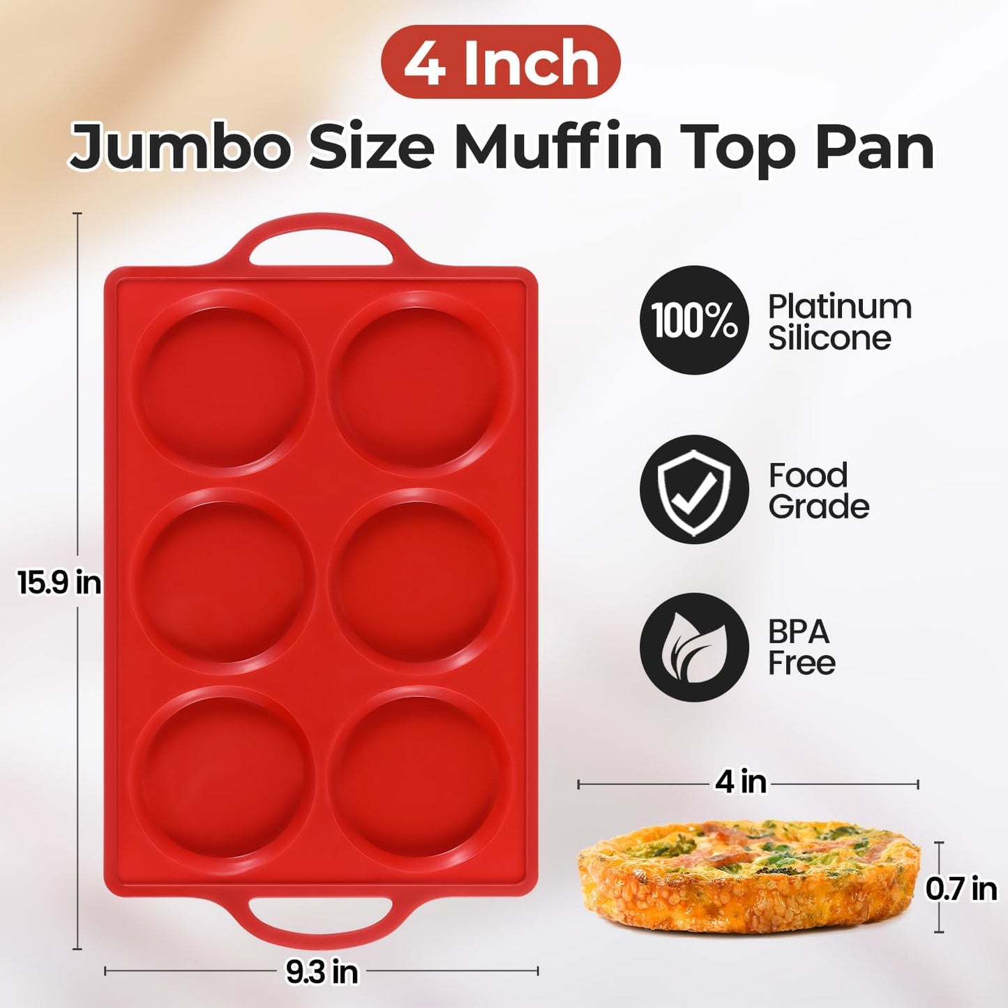 CAKETIME Muffin Top Pan Non Stick,4 Inch Metal Frame Round Egg Baking Pan for Oven English Muffins, Whoopie Pies, Corn Bread, Egg Bites, Breakfast Sandwiches Tarts Red