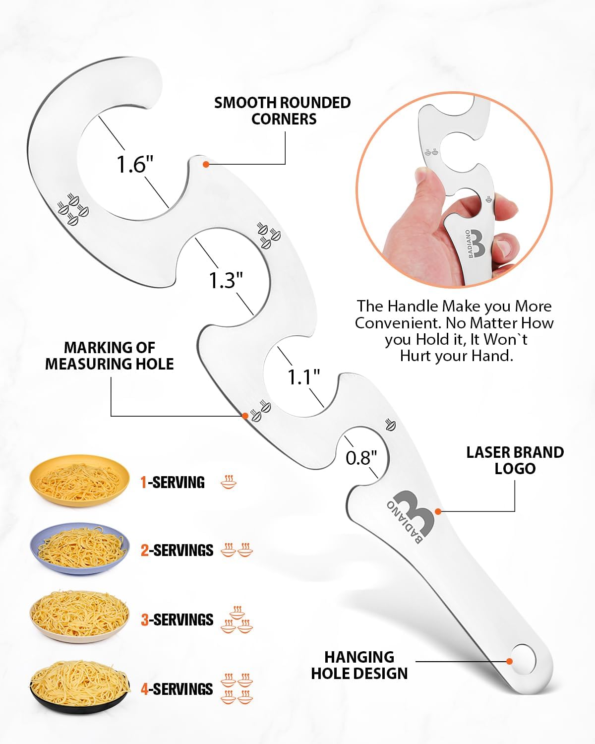 Silicone Spaghetti Spoon & Pasta Tong With Pasta Measurer, 3 Pack of Non-Stick Stainless Steel Handle Pasta Fork Set with Teeth, Food Clip for Easy Serving of Noodles (BLUE)