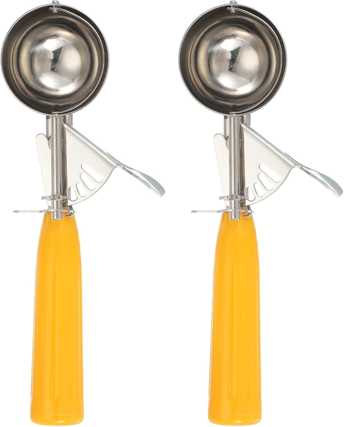 uxcell 2 Pcs Cookie Scoops, Ice Cream Scoop with Trigger for Baking Cookie Dough Rice Pudding Kitchen Gadget, Yellow