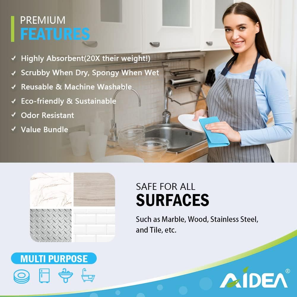 AIDEA Swedish Dishcloths for Kitchen-20PK, Absorbent Sponge Dish Cloth, Dishcloths for Washing Dishes, Reusable Paper Towels Dish Cloths, Swedish Towels for Home, Kitchen, Glass, 7" x 6"