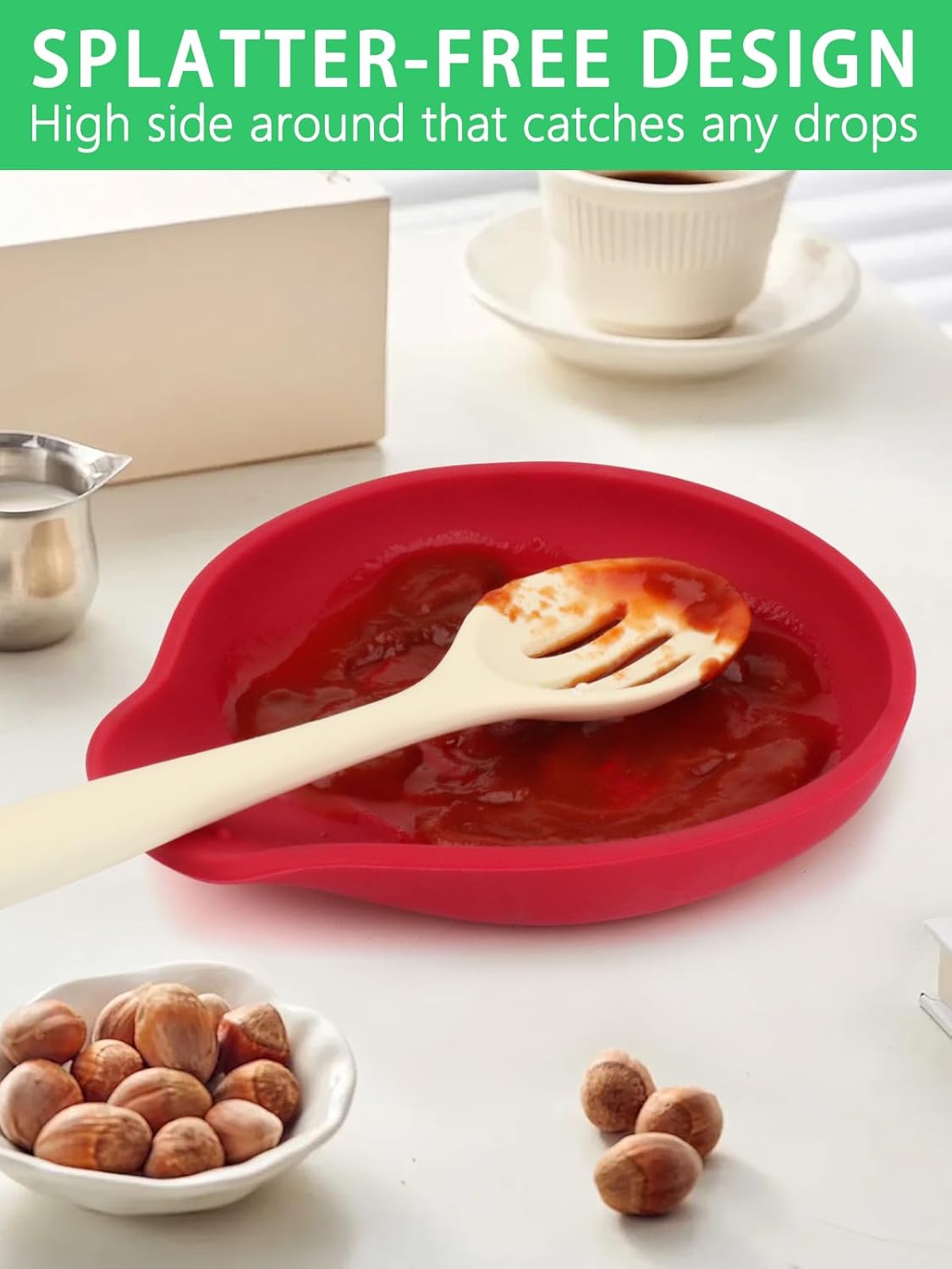 2 Pcs Silicone Spoon Rest Counter Top, 6.1" Large Cooking Spoon Holder for Stove Top, Utensil Rest for Spatula, Tongs, Black & Red