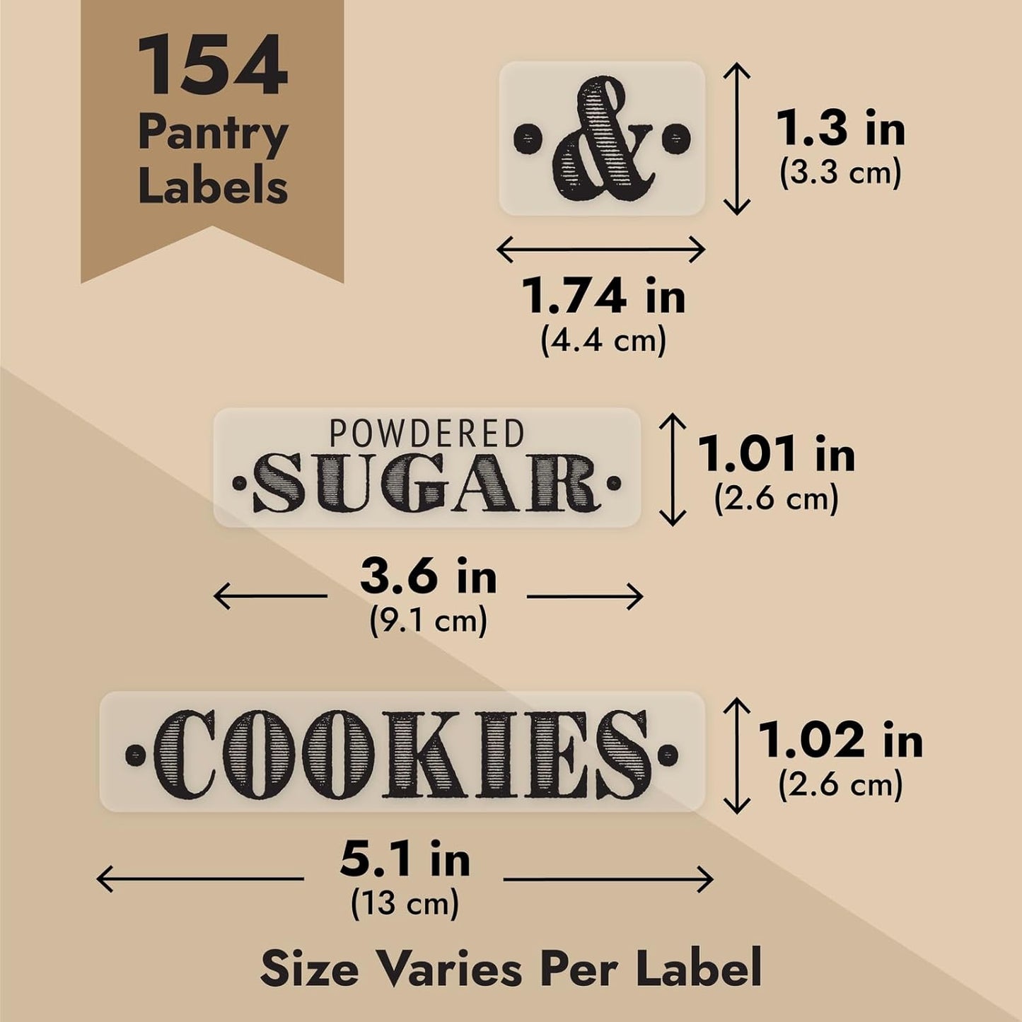 Talented Kitchen 154 Pantry Labels for Food Containers - Assorted Sizes & Black Bold Text on Clear Waterproof Vinyl - Preprinted Vintage Kitchen Labels & Farmhouse Style Pantry Organization