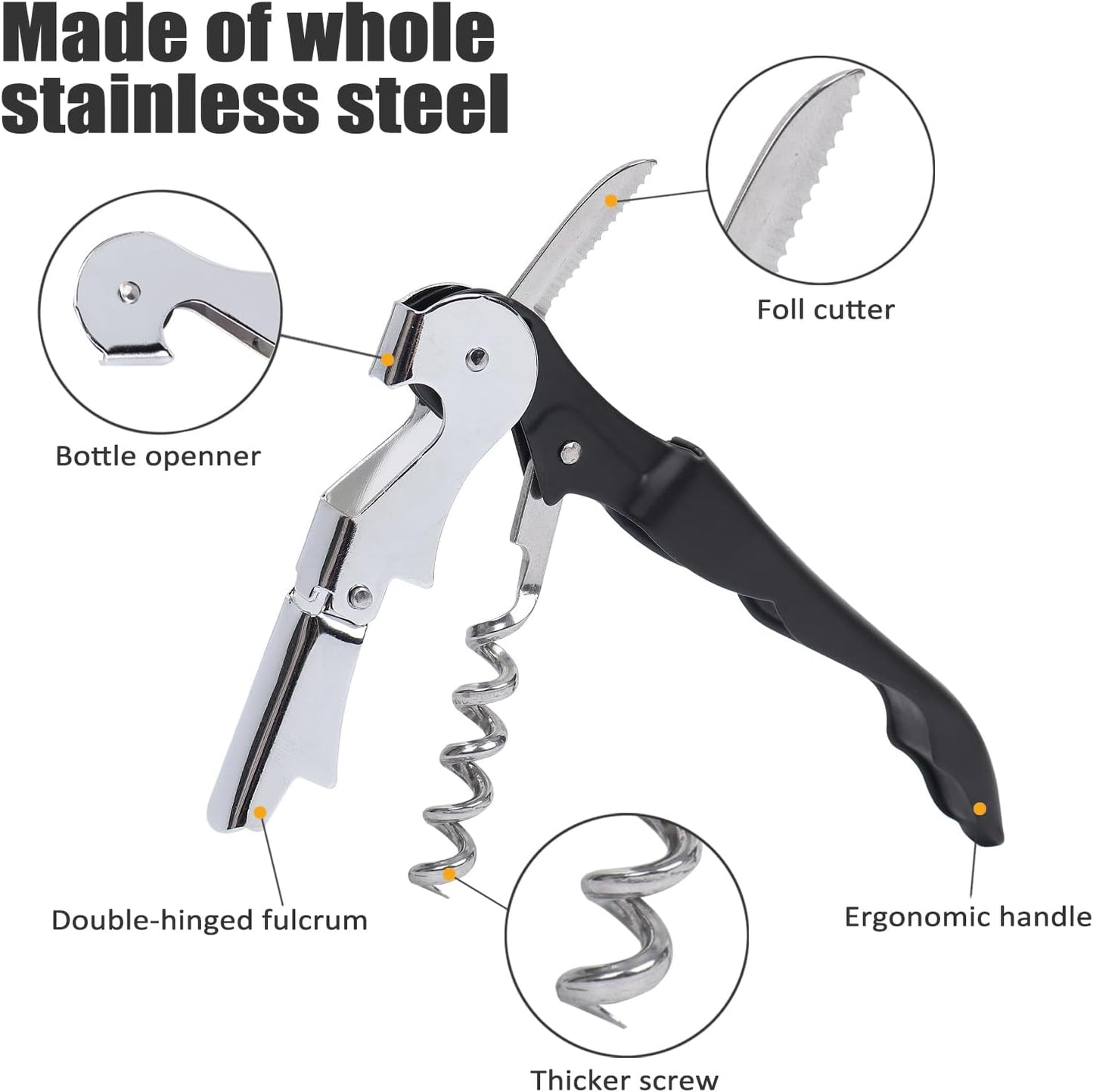 RECUTMS Corkscrew 12 Packs Wine Opener Wine Keys Bulk Stainless Steel Fold Beer or Bottle Opener Serrated Foil Cutter, Perfect for Bars Restaurants Family Company Party(Black)