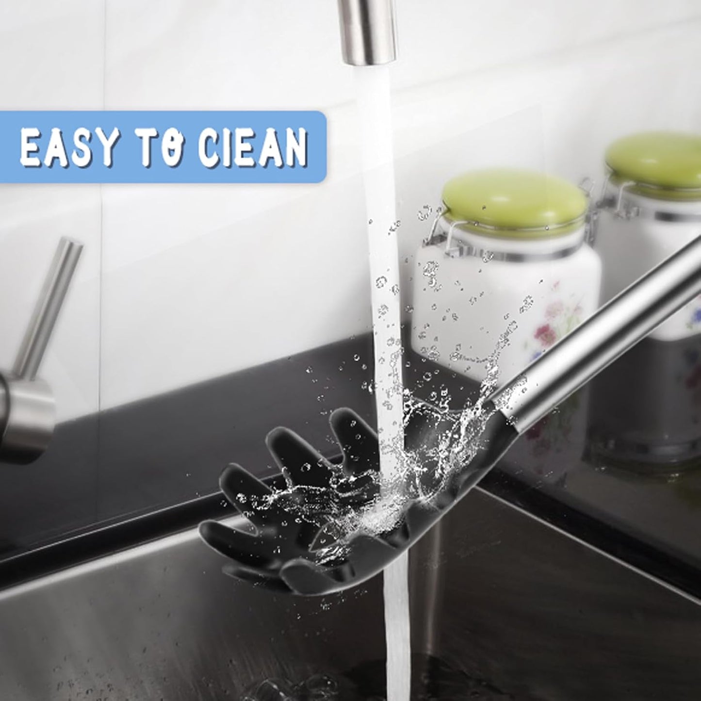 Spaghetti Spoon and Pasta Tong Set, Silicone Pasta Fork with Stainless Steel Handle and Pasta Measuring Instrument, Toothed Pasta Spoon, Pasta Cooking Tool