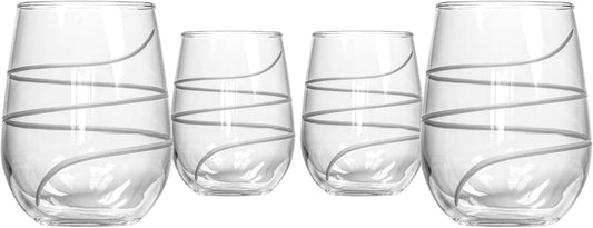 Rolf Glass Twist Stemless Wine Tumbler 17 ounce | Proudly Made in the USA | Stemless Wine Glasses | Lead-Free Glass | Etched Tumbler Glasses (Set of 4)