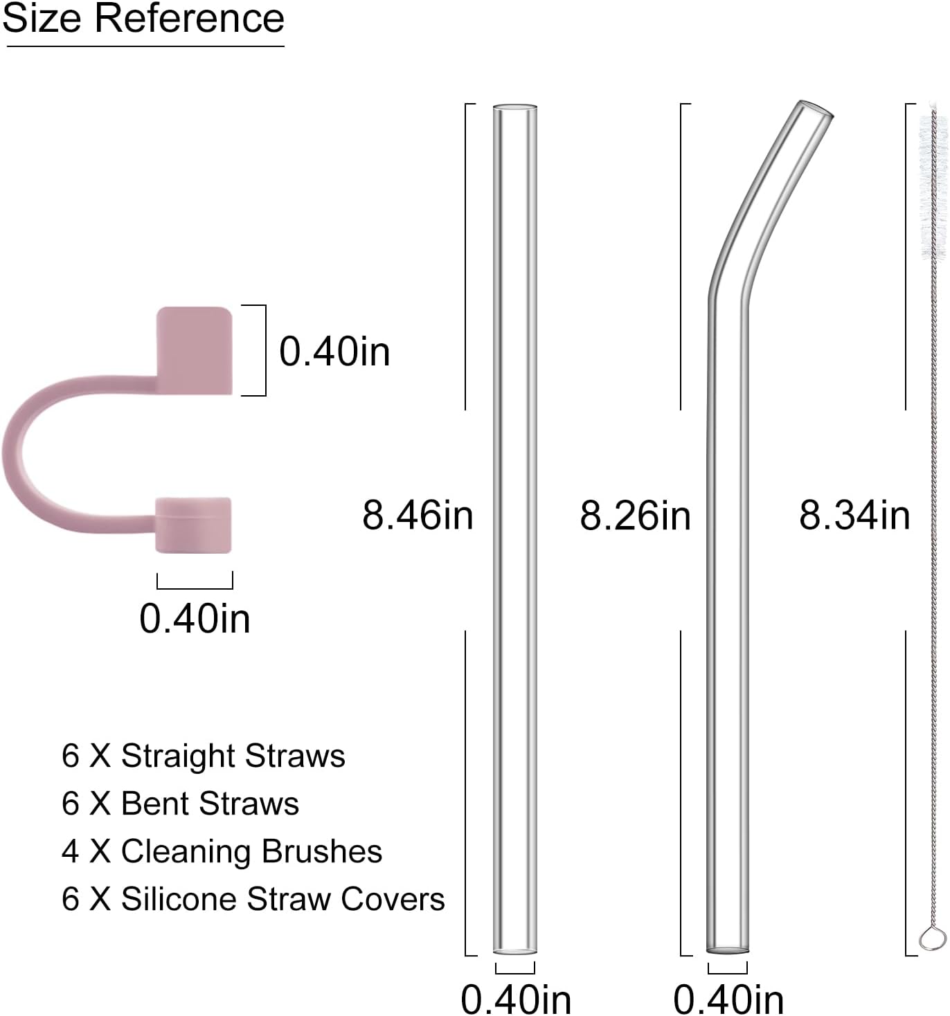 22 PCS Reusable Glass Straws - 6 Straight & 6 Bent Straws (8.5''x0.4") with 4 Cleaning Brushes & 6 Silicone Straw Covers