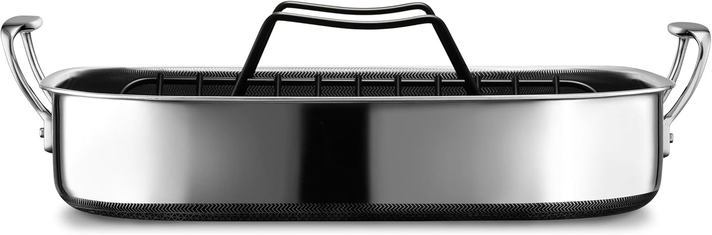 HexClad Hybrid Nonstick Roasting Pan with Rack, Dishwasher-Friendly, Oven-Safe Up to 900°F, Compatible with All Cooktops