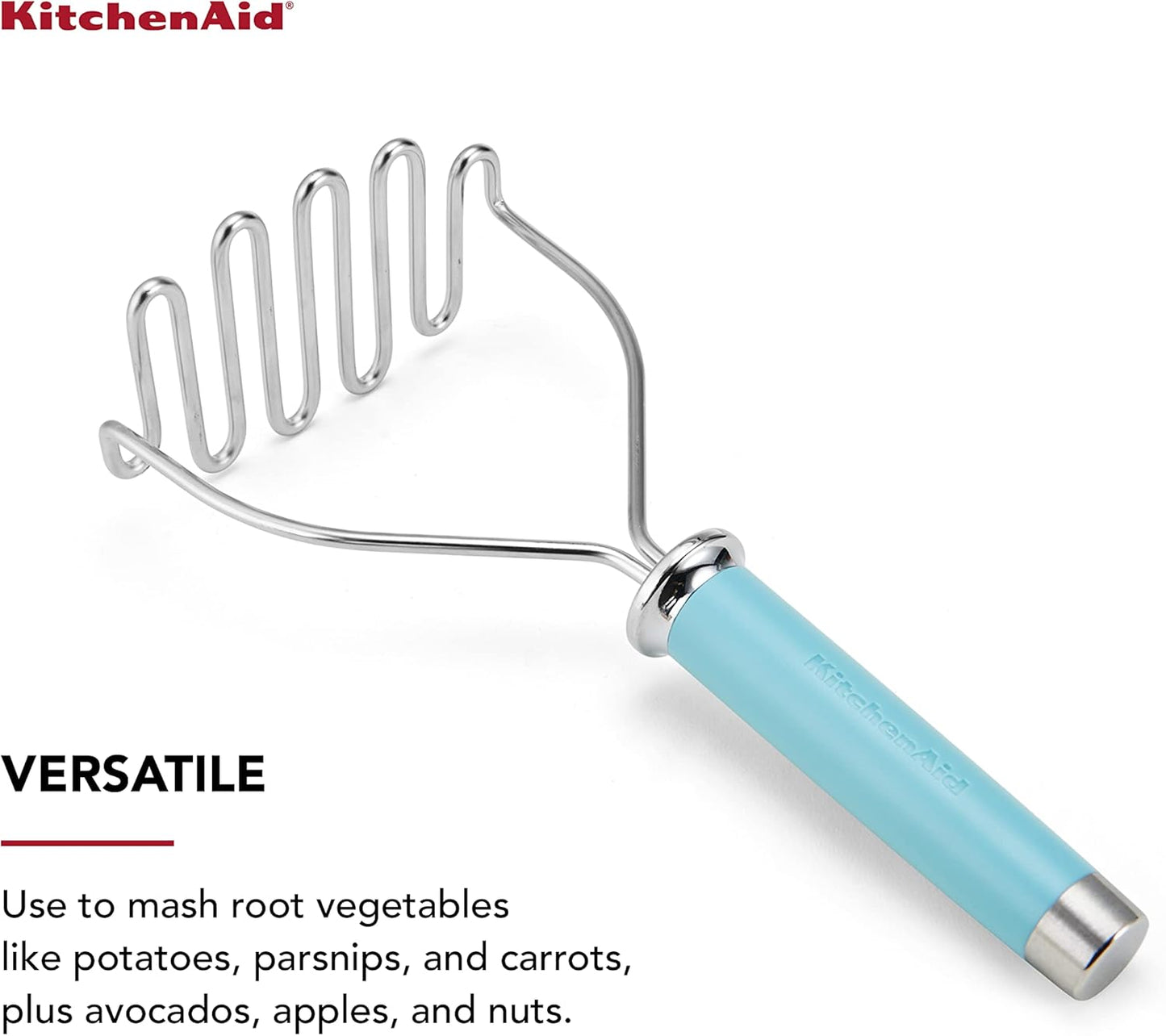 KitchenAid Gourmet Stainless Steel Wire Masher, 10.24-Inch, Aqua Sky
