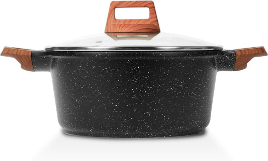 ESLITE LIFE Nonstick Stock Pot with Lid, 7 Quart Granite Casserole Large Soup Pot Pasta Cooking Pot, Induction Compatible, PTFE & PFOA Free, Black