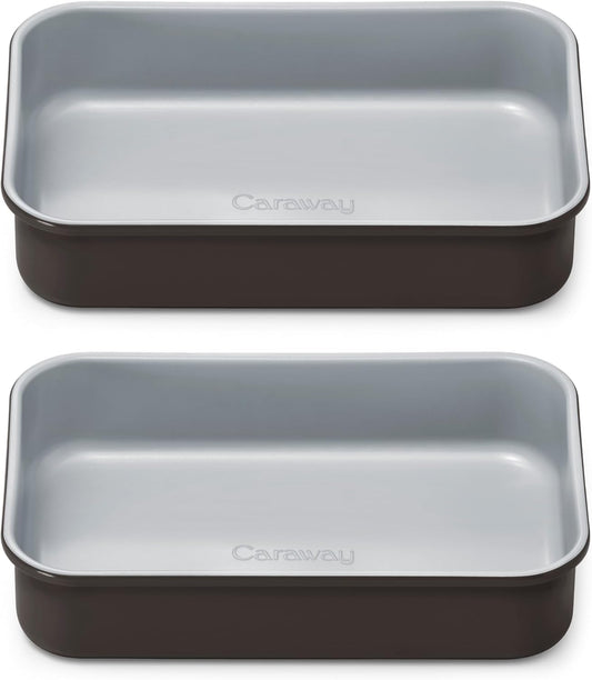 Caraway Nonstick 9” x 6.5” Small Rectangle Baking Pan Duo – Non-Toxic, PTFE & PFOA Free – Aluminized Steel Core – Deep Ceramic Baking Pan for Casseroles, Lasagna & More - Black