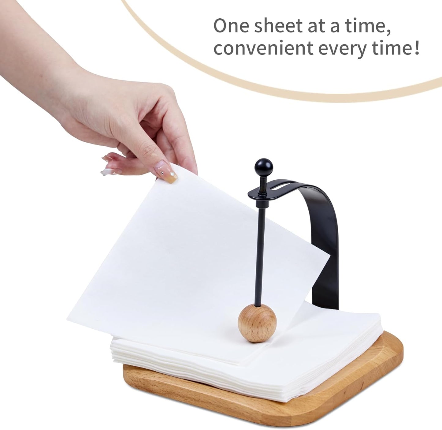 Beechwood Napkin Holder, Elegant Wood Square for Table Dispenser with Weighted Arm, Perfect for Kitchen, Office, Restaurant,Home Décor, Cafe & Outdoor Use, Warming Gift.