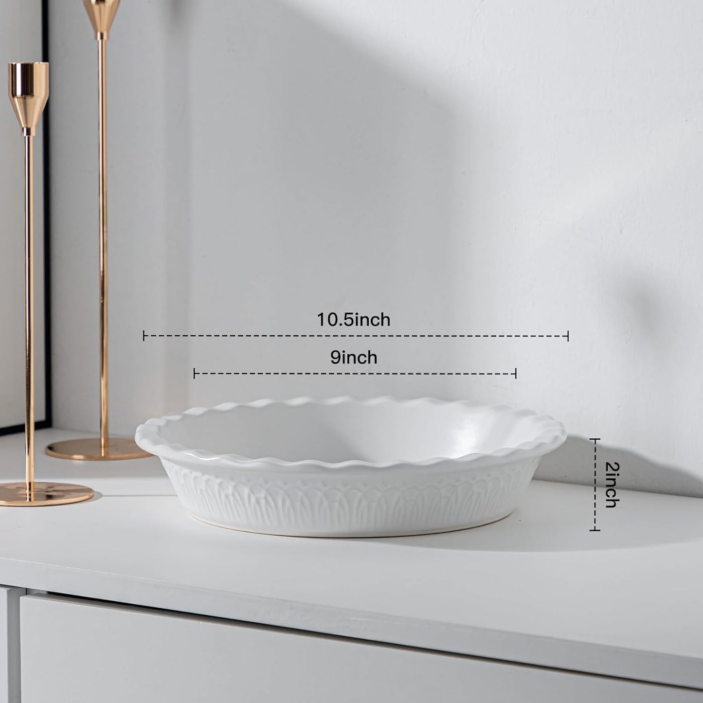 Fun Elements Ceramic Pie Pan, 9 Inch Pie Dish for Baking, Ruffled Pie Plate, Non-Stick Deep Dish Pie Pan for Apple Pie and Pot Pie, Thanksgiving Christmas Gifts, Set of 2, White