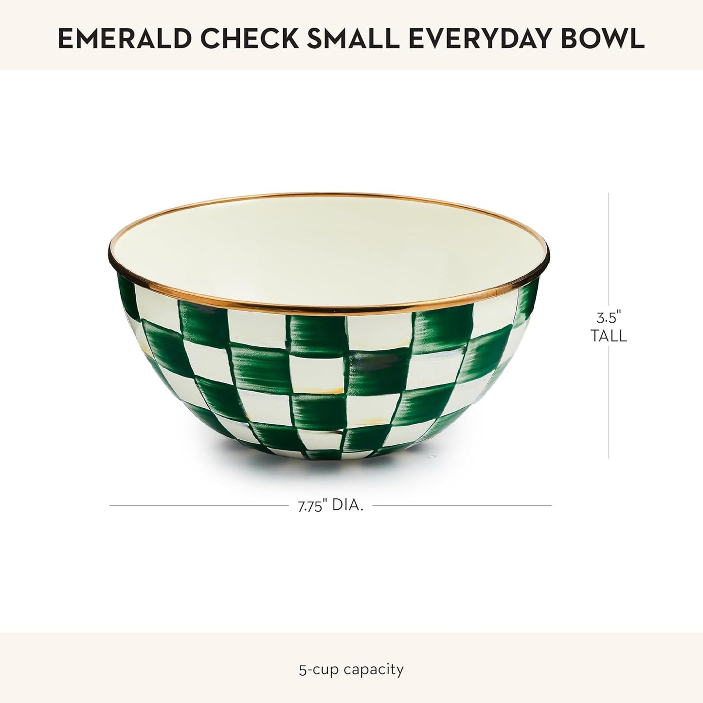MACKENZIE-CHILDS Enamel Everyday Bowl, Serving Bowl for Entertaining, Small, Green-and-White Emerald Check