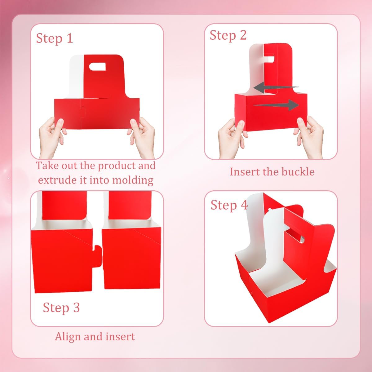 Cup Holder with Handle Disposable Drink Carrier Coffee Beverage Holders Red