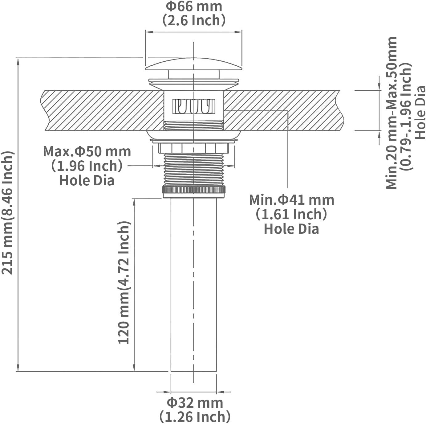Bathroom Sink Pop Up Drain with Overflow, Vessel Sink Drain with Detachable Filter Basket, Anti-Corrosion and Anti-Clogging Sink Pop Up Drain Stopper (Brushed Gold, with Overflow)
