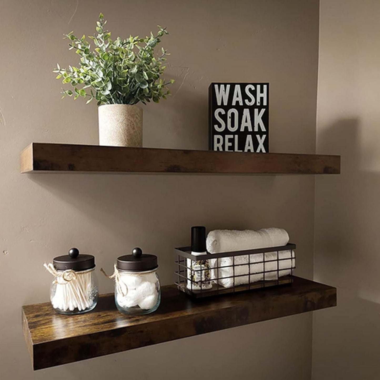 TIEYIPIN Farmhouse Small Metal Wire Storage Basket Bin, Rustic Home Storage Organizer with Wooden Bottom for Kitchen, Cabinets, Bathroom Counter, Pantry, Garage, Laundry Room - Black (4 Pack)