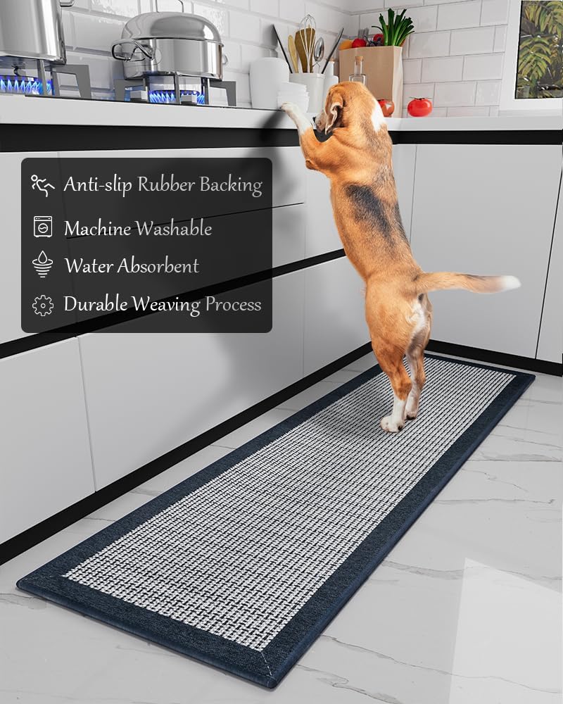 PADOOR Kitchen Mats for Floor, Kitchen Rugs Non Slip Washable, Rubber Backed Kitchen Runner Super Absorbent Kitchen Floor Mat Sink Rug, 20”x32” Blue