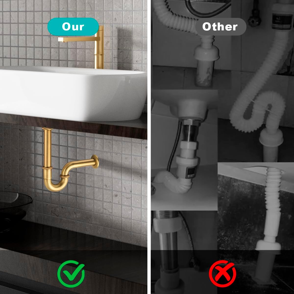 Bathroom Sink Stopper P-Trap Complete Set, Adjustable 1-1/4 Bottle Trap Sink Drain Kit Tube and Pop Up Drain Stopper Set with Overflow, Antique