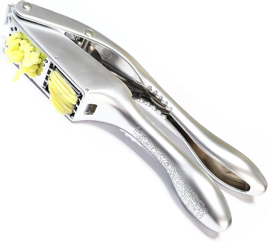 Garlic press and slicer 2 in 1,Effortlessly Crush, Slice, and Mince Garlic,with this Versatile Kitchen Tool - Perfect for Home Cooks and Professional Chefs Alike. (Pearl White)