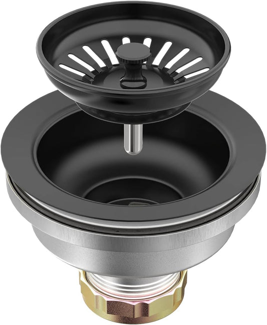 KONE Sink Drain Assembly, Kitchen Sink Drain Strainer Kit with Removable Strainer Basket Stopper, Universal fit USA Home/Commercial 3-1/2 Inch Standard Sink Drain Hole (Matte Black)