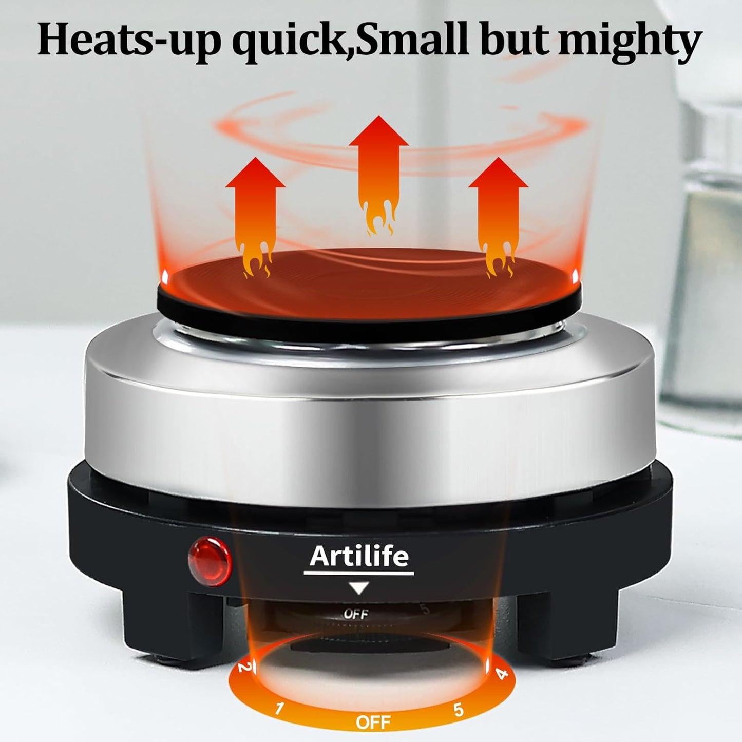 Artilife 500W Small Hot Plate Mini Hot Plate,Artilife 500w Small Electric Hot Plate,Mini Stove Portable Stove Kitchen Cooktop Electric Heater,Perfect Size for Moka Pot 110V