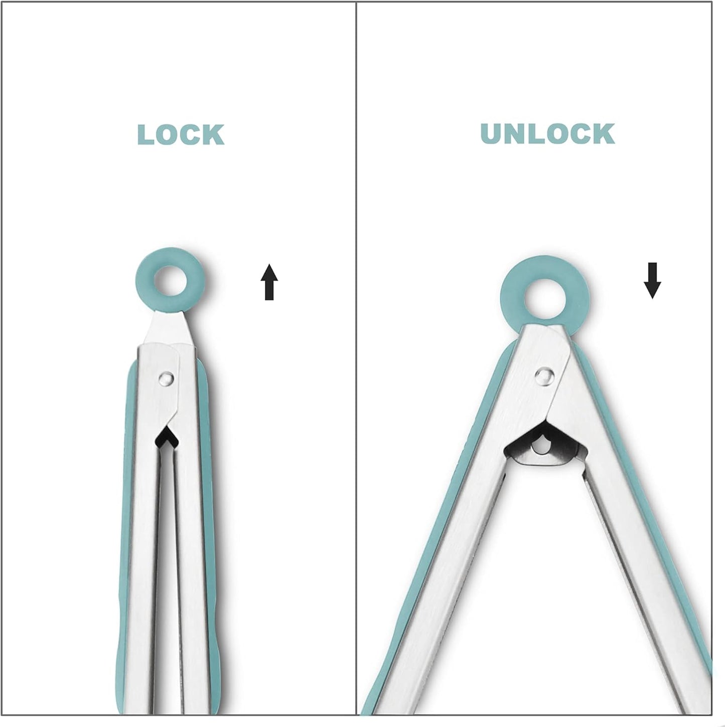 Premium 304 Stainless Steel Barbecue Turners, Heavy Duty Non-Stick BBQ Cooking Kitchen Tongs, 9" and 12" Aqua Sky