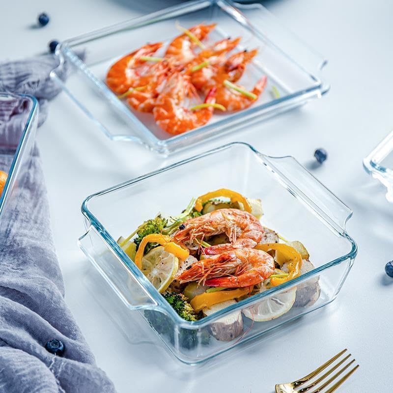 Small 1-QT Square Tempered Glass Casserole Dish with Lid, Mini Clear Glass Casserole Cookware with Glass Lid