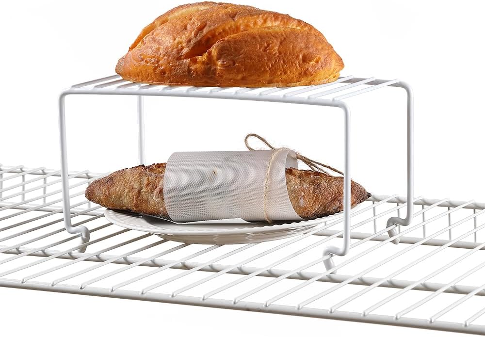 2-Pack Small (10.8x5.3inch) White Stackable Shelf Organizer Rack, Kitchen Shelves Organization for Cabinet, Pantry Organizers and Storage, Wire Shelf Rack, Desk Organizer, Rustproof