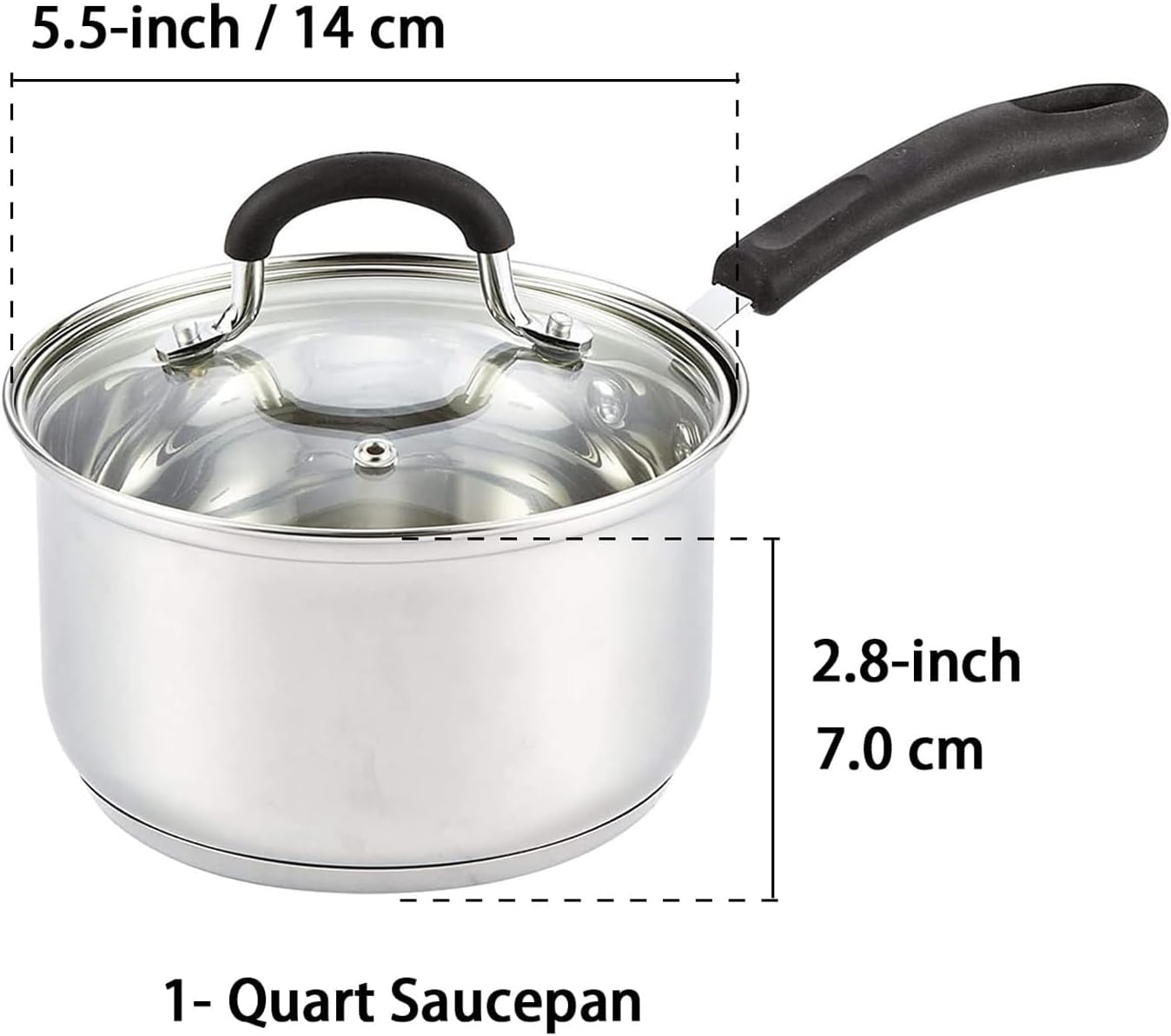 Cook N Home Saucepan Sauce Pot with Lid 1 Quart Stainless Steel , Stay Cool Handle, silver