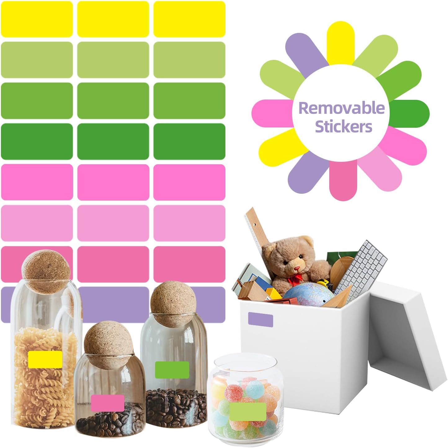 STARLIBOO Removable Freezer Labels, 1x2 Inch Color Coding Removable Labels Easy Peel Off, Freezer Labels to Write on/Waterproof (360PCS, 8 Colors)