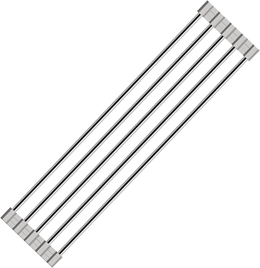 Ahyuan Roll up Dish Drying Rack Over The Sink Kitchen Roll up Sink Drying Rack Portable Dish Drainer Foldable Dish Drying Rack (Warm Gray, 17.8''X3.7'')