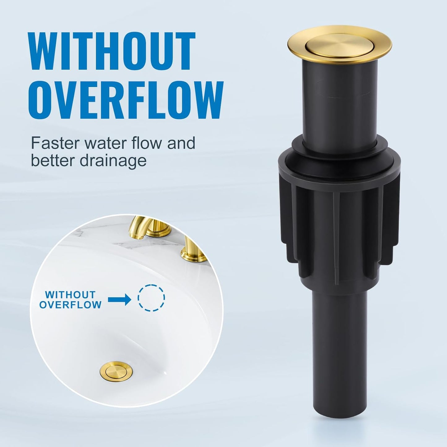 ALEASHA Pop Up Sink Drain Without Overflow, Bathroom Sink Drain Vessel Sink Stopper Pop Up Sink Drain Stopper, Pop Up Drain for Bathroom Sink Drain Strainer for Hair Catcher, Brushed Golden