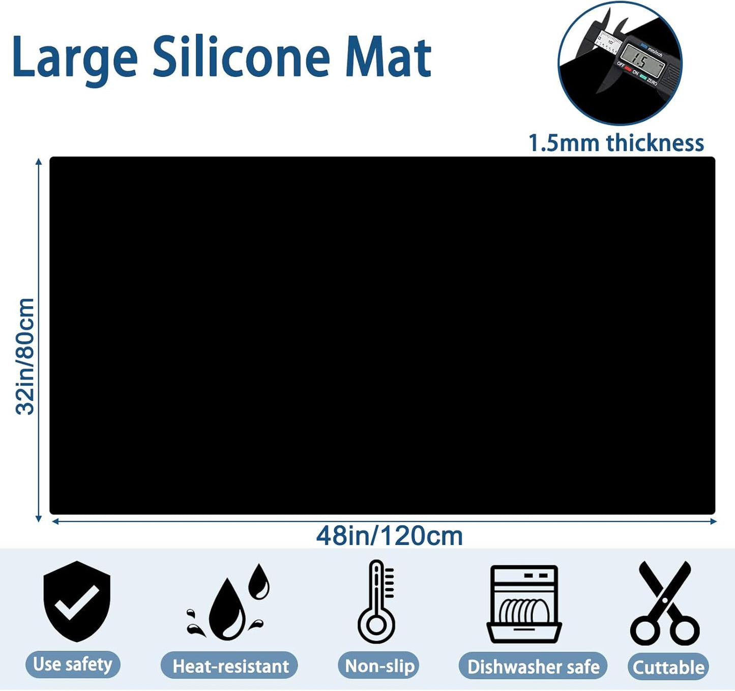 Large Silicone Mat, 48"x32"(120cmx80cm) Silicone Mats for Kitchen Counter, Non-Slip Heat Resistant Mat, Kitchen Counter Mat, Waterproof Countertop Protector for Craft, Semitransparent