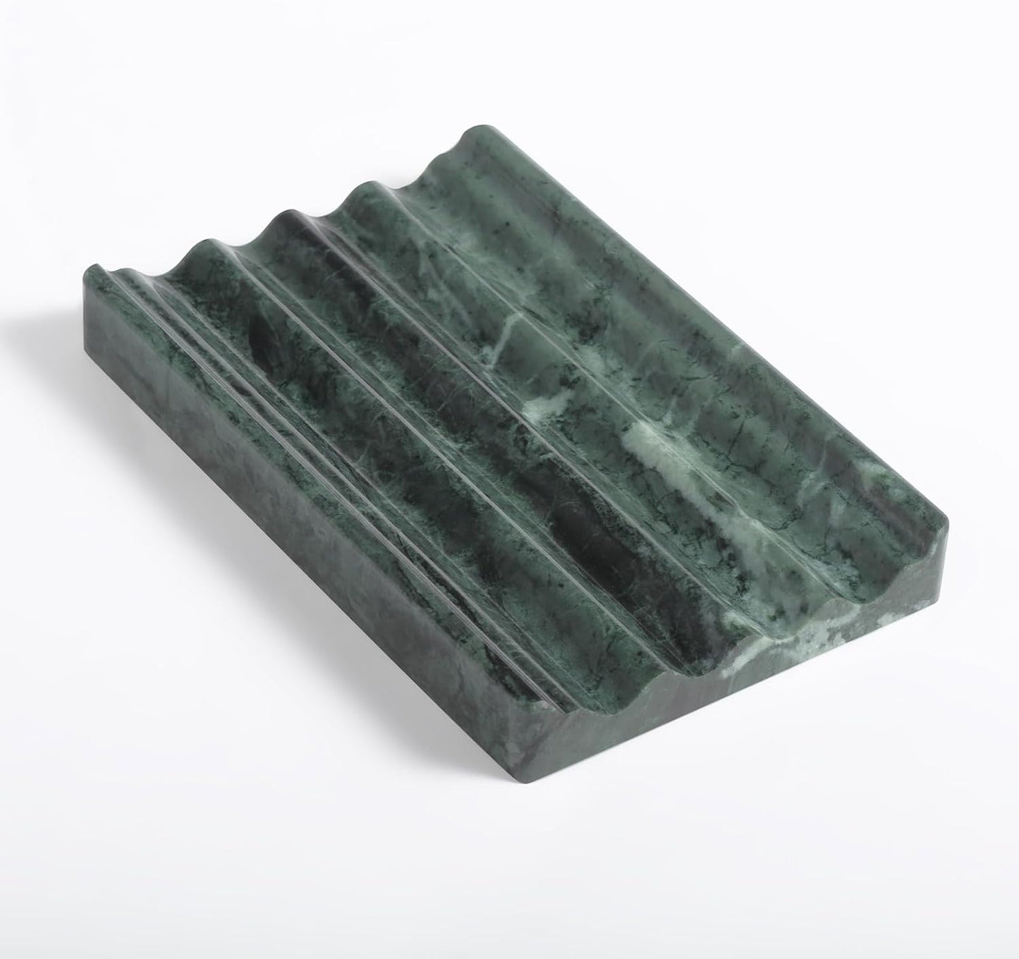 Marble Soap Dish, Soap Holder for Shower, Green Bar Soap Holder with Water Ripple Design, Easy Cleaning Stone Soap Saver for Kitchen Sink，Bathroom, Executive Indian Natural Stone Soap Tray
