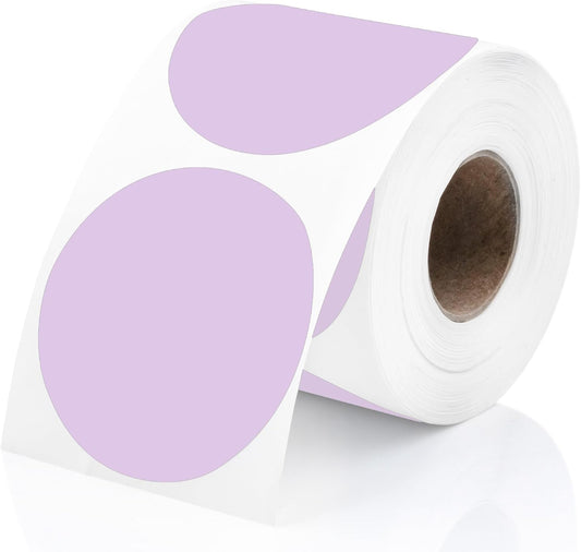 Perco Lavender 2-Inch Perforated Circle Dot Thermal Sticker Labels — 300 Stickers/Roll, Direct Thermal Printer Compatible—with Permanent Adhesive for Organizing, Color Coding, Bin Labeling—Made in USA