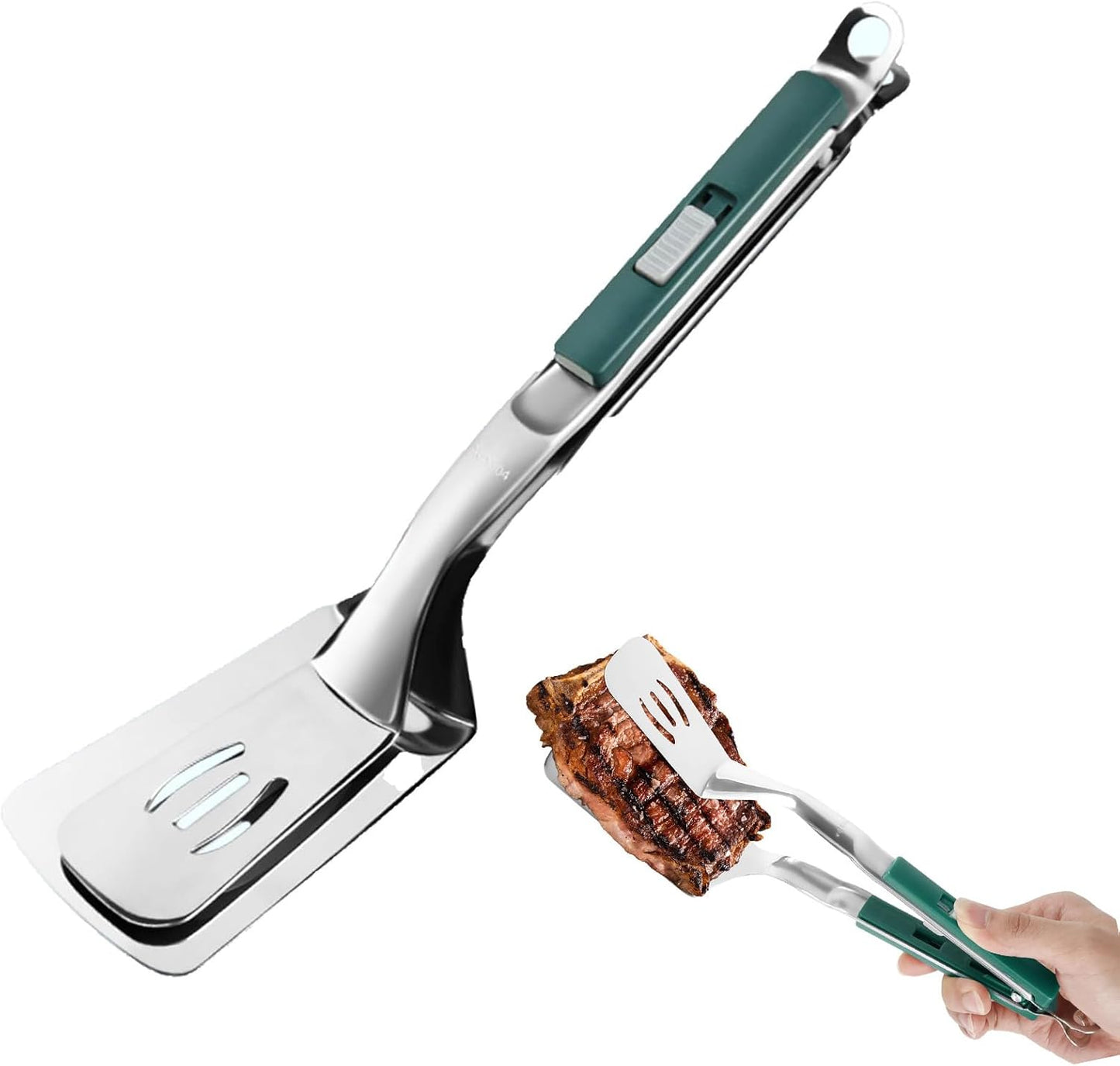 Kitchen Spatula Tongs 11.6 lnch Stainless Steel Grill Clamp Cooking Tongs for Flipping Steak Fish Bread Hamburger Frying Pancake Pie