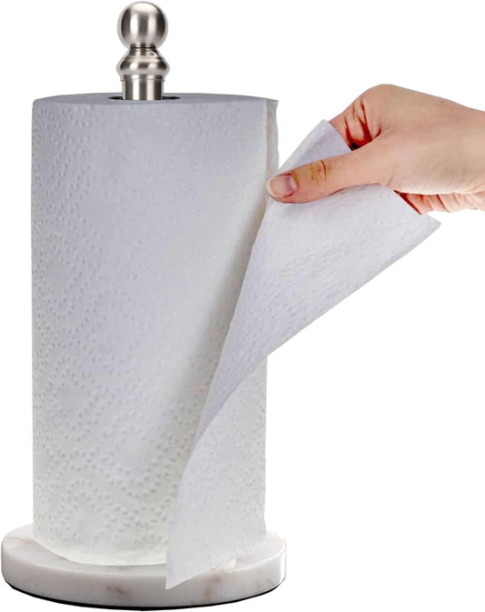 Paper Towel Holder Countertop with Heavy Marble Base, Standing Paper Towel Roll Holder for Kitchen Bathroom, with Weighted Base for One-Handed Operation