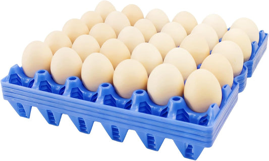 4-Pack Plastic Egg Tray Egg Crates 30-Egg Flats for Home Chicken Farmers, Stackable Egg Cartons Hold Multiple Eggs, Great for Storing, Sorting, and Shipping Eggs, Durable and Reusable (Blue)