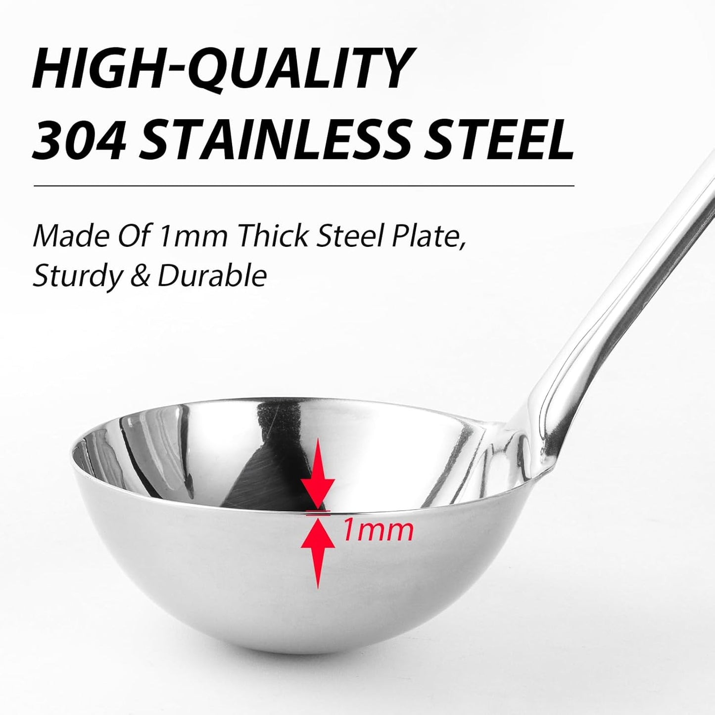 Soup Ladle, 13.9 inch Large Ladles Serving Spoons, 4 oz Stainless Steel Ladle with Heat-proof Handle, Comfortable Grip Design, Durable Construction, Silver