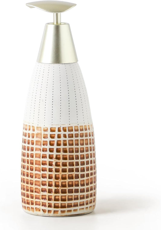 Ceramic Soap Dispenser with Plastic Pump – 12oz Refillable Liquid Dispenser for Bathroom, Kitchen, Office, Hotel, Airbnb, or Vacation Rental (Type F)