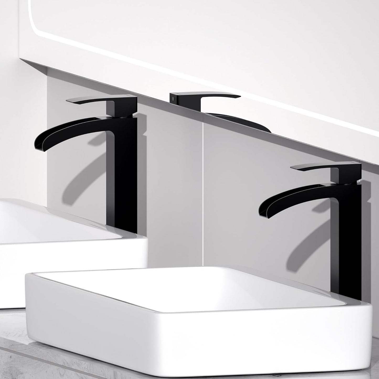 Bathroom Faucet Tall Vessel Faucet Matte Black Waterfall Deck Mount Single Handle Lavatory with Water Supply Line Lavatory Vanity