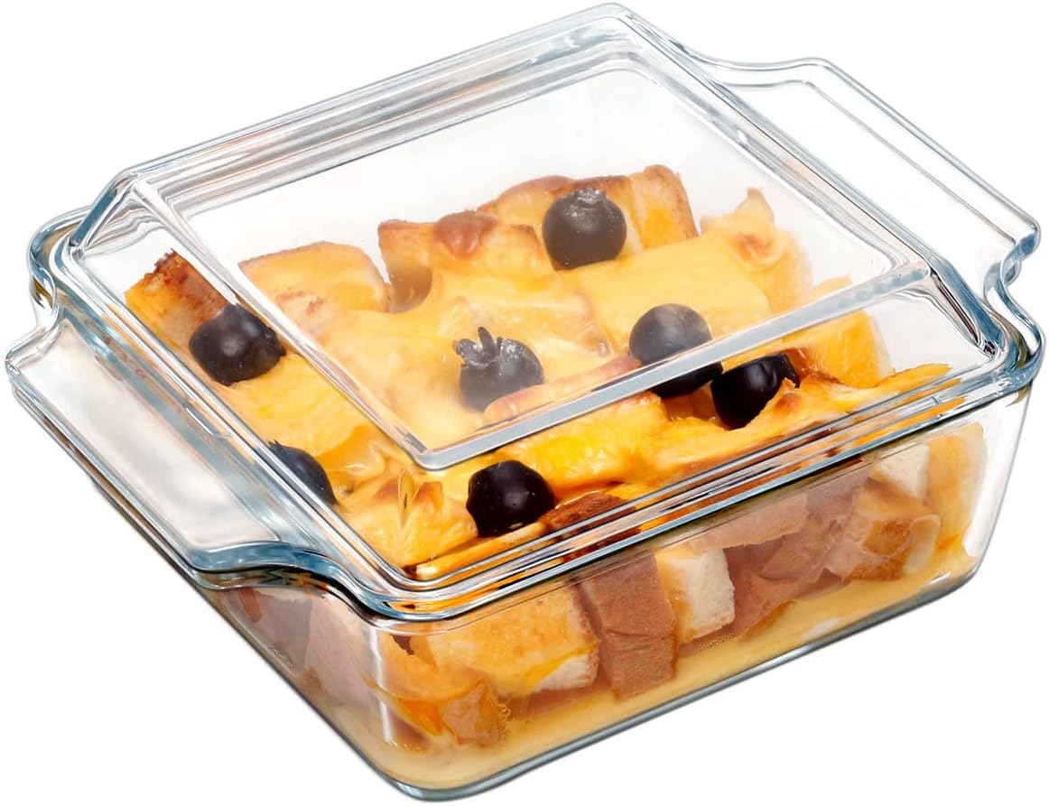 NUTRIUPS 6x6 Inches Square Glass Casserole Dish With Glass Lid - Microwave Safe Bakeware for Cooking