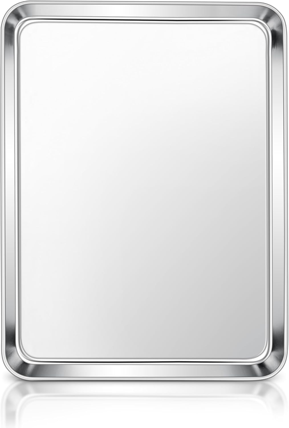 E-far Stainless Steel Baking Sheet, 12.4” x9.7” Baking Cookie Sheet Pan for Oven, Non-toxic Metal Toaster Oven Tray for Cake Cookie, Healthy & Rust Free, Mirror Finish & Dishwasher Safe, 1 Pack