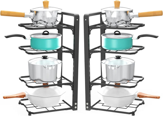 2 Pack Pot and Pan Organizer Rack, Heavy Duty Carbon Steel, Adjustable Tiers, Rustproof, Space Saver