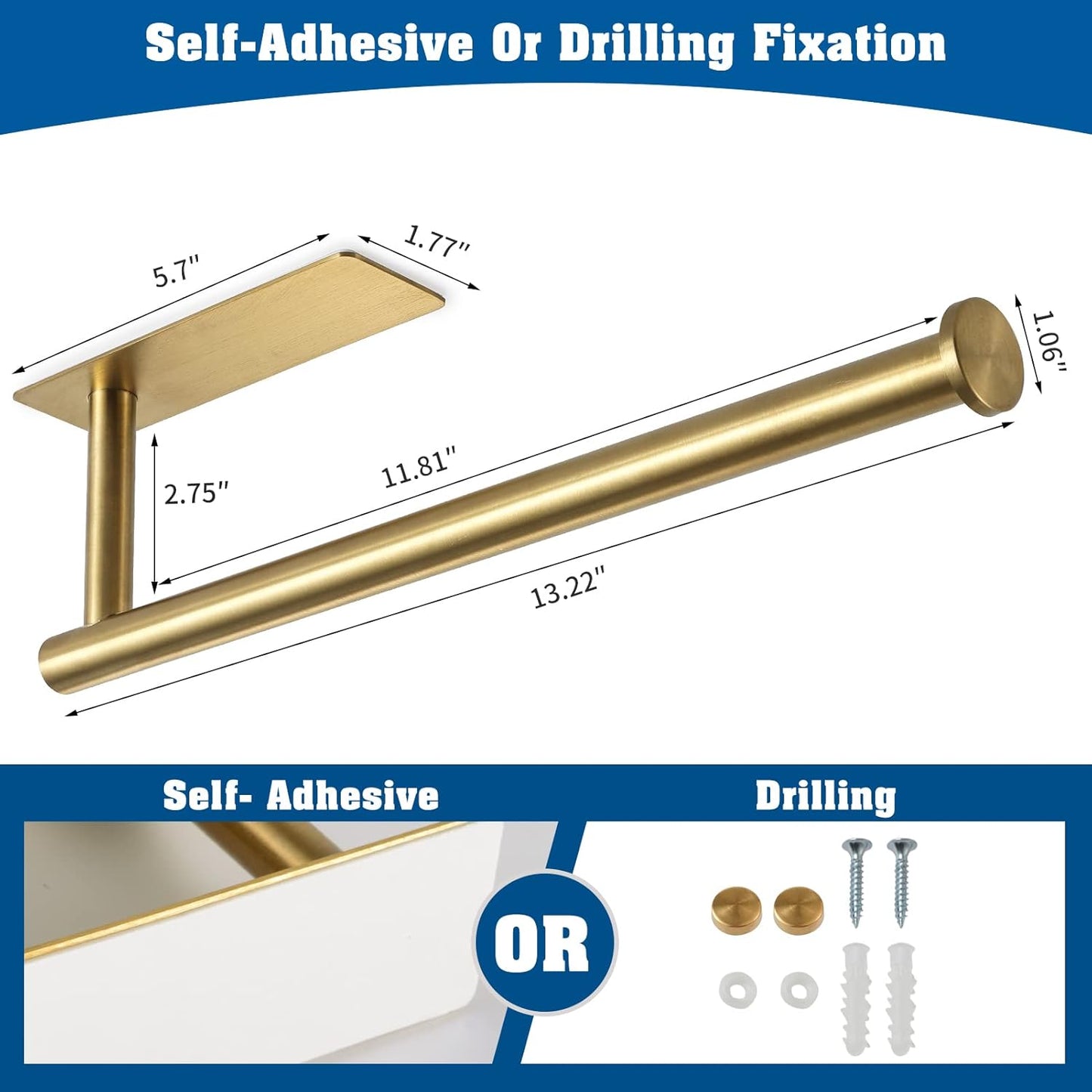 theaoo 2 Packs Paper Towel Holder - Under Cabinet Paper Towel Holder for Kitchen, Adhesive Paper Towel Roll Rack for Bathroom Towel, Wall Mounted Matte Black Paper Towel Rack, SUS304 Stainless Steel