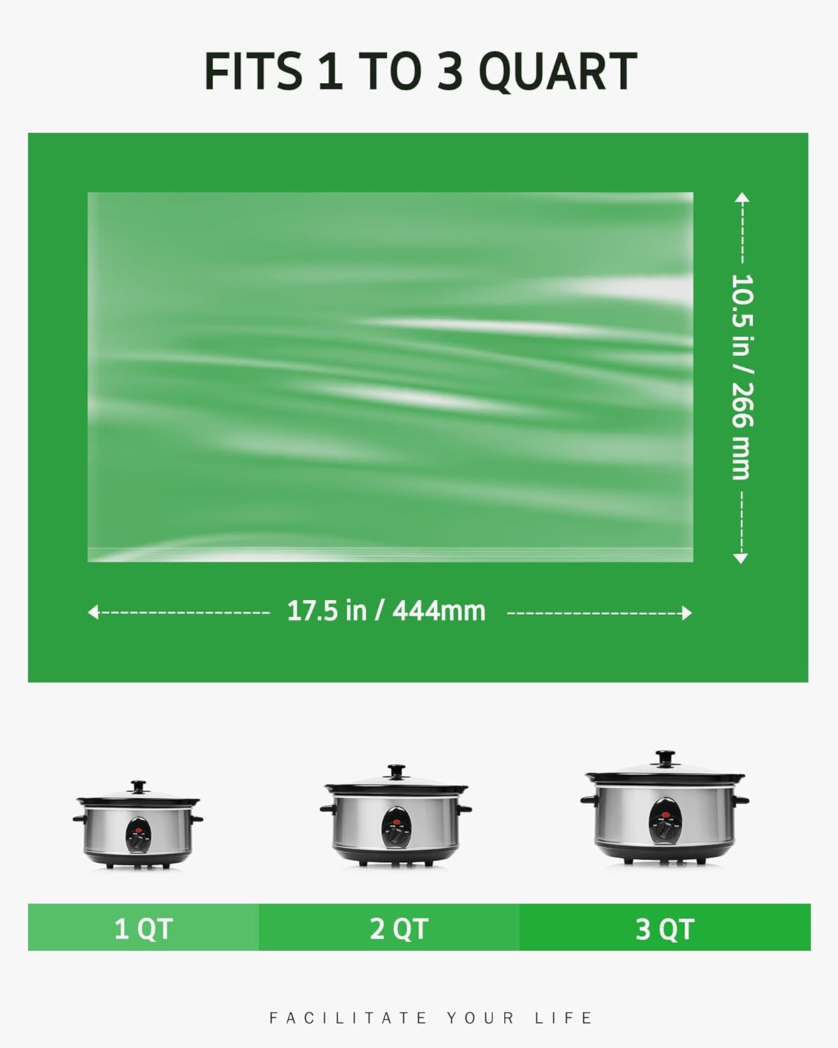 Syntus Slow Cooker Liners, 10 Count Cooking Bags Small Size Disposable Pot Liners Plastic Bags, Fit 1QT to 3QT for Slow Cooker Cooking Trays, 10.5"x 17.5", 10 Liners