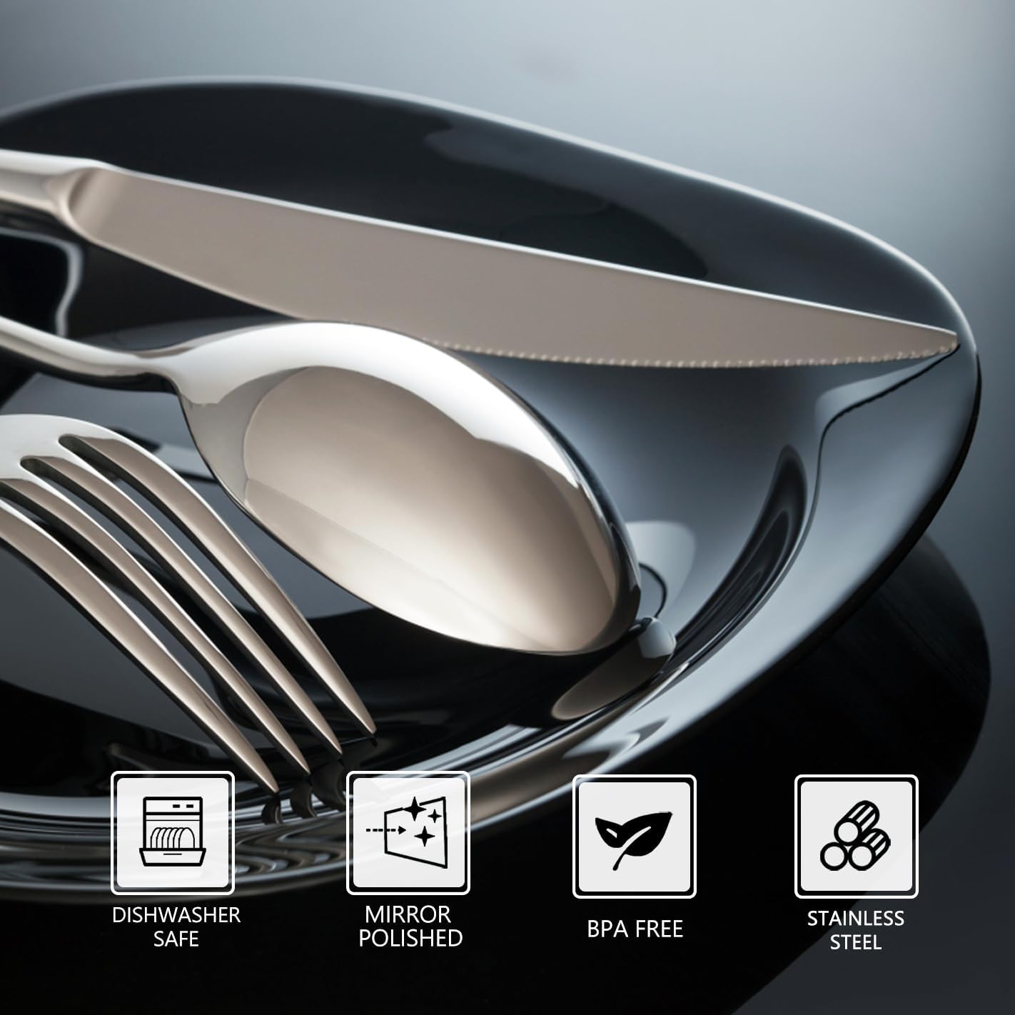 SANTUO Stainless Steel 12PCS Dinner Set combo with 4 Dinner Knives, 4 Dinner Forks, 4 Dinner Spoons，Silverware Set for Home, Kitchen and Restaurant, Mirror Polished& Dishwasher Safe