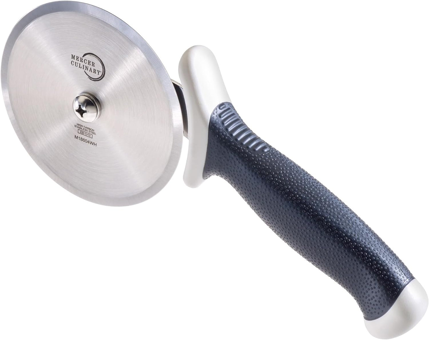 Mercer Culinary Millennia Pizza Cutter with White Handle, 4 Inch Wheel, Stainless Steel